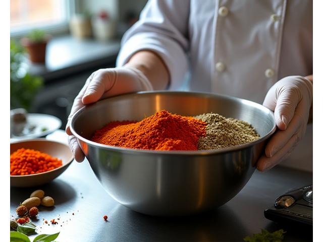 A chef precisely mixing custom spice blends